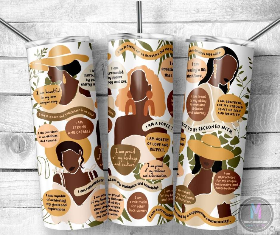 Boho black women positive self-love affirmations tumbler